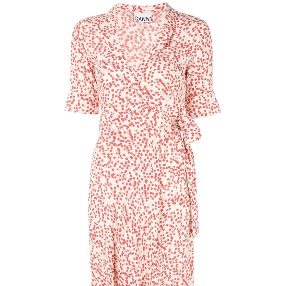 Ganni printed wrap dress